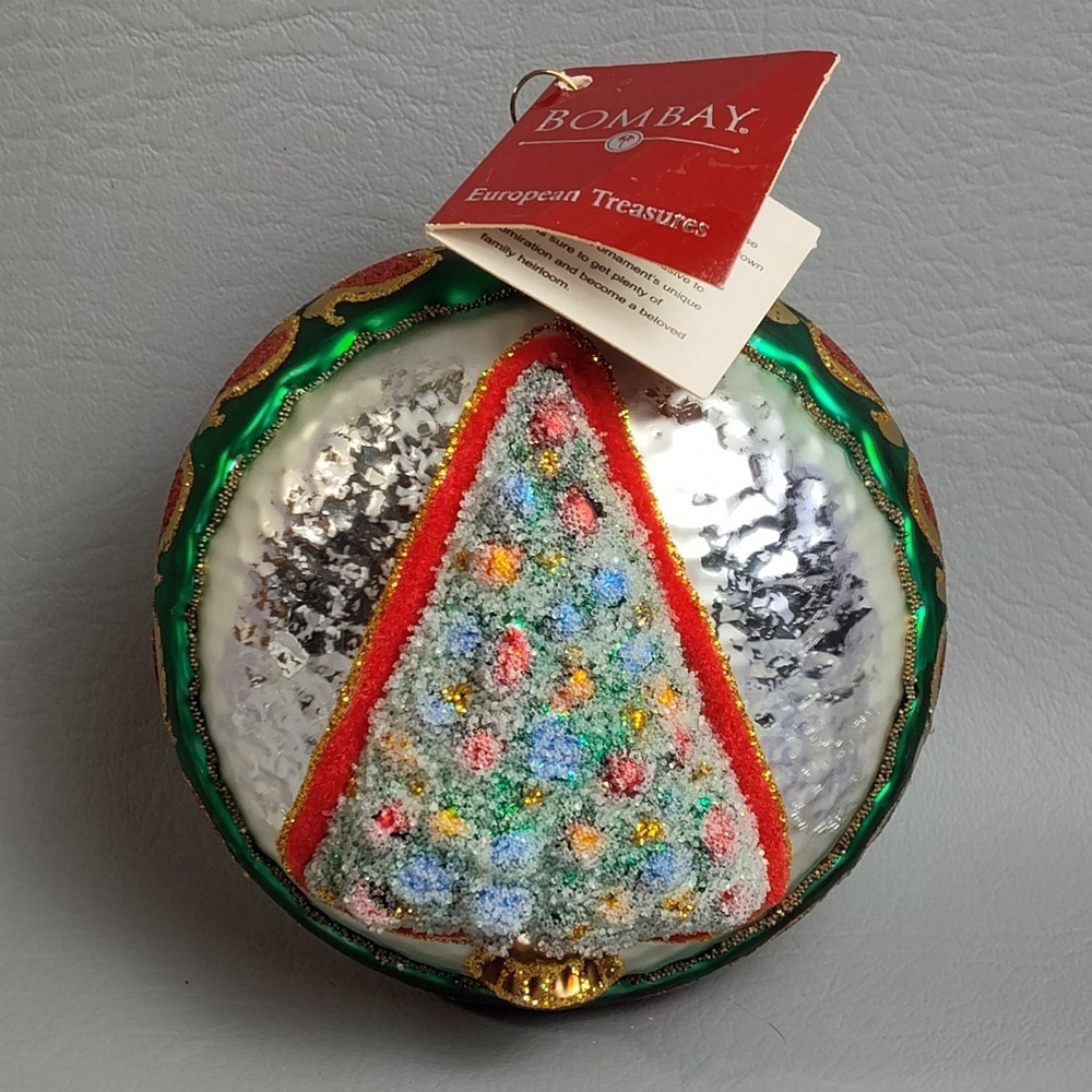 Bombay European Treasures Hand Blown Glass Frosted Christmas Tree Ornament NWT - Picture 2 of 12